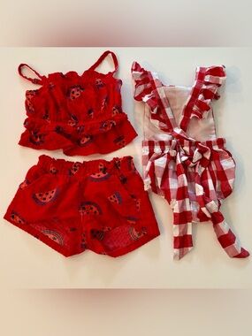 Bundle Red Checked Romper and Red Printed Shorts Set